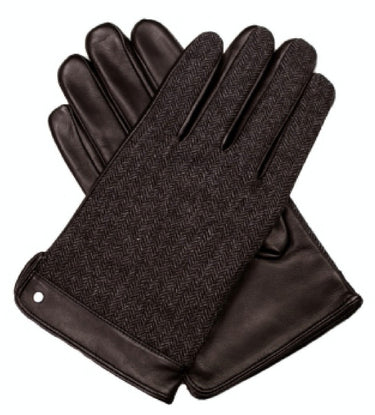 Dents Leather Wool Gloves Fleece Lined Warm Mens Winter Herringbone - Brown - Brown - Small